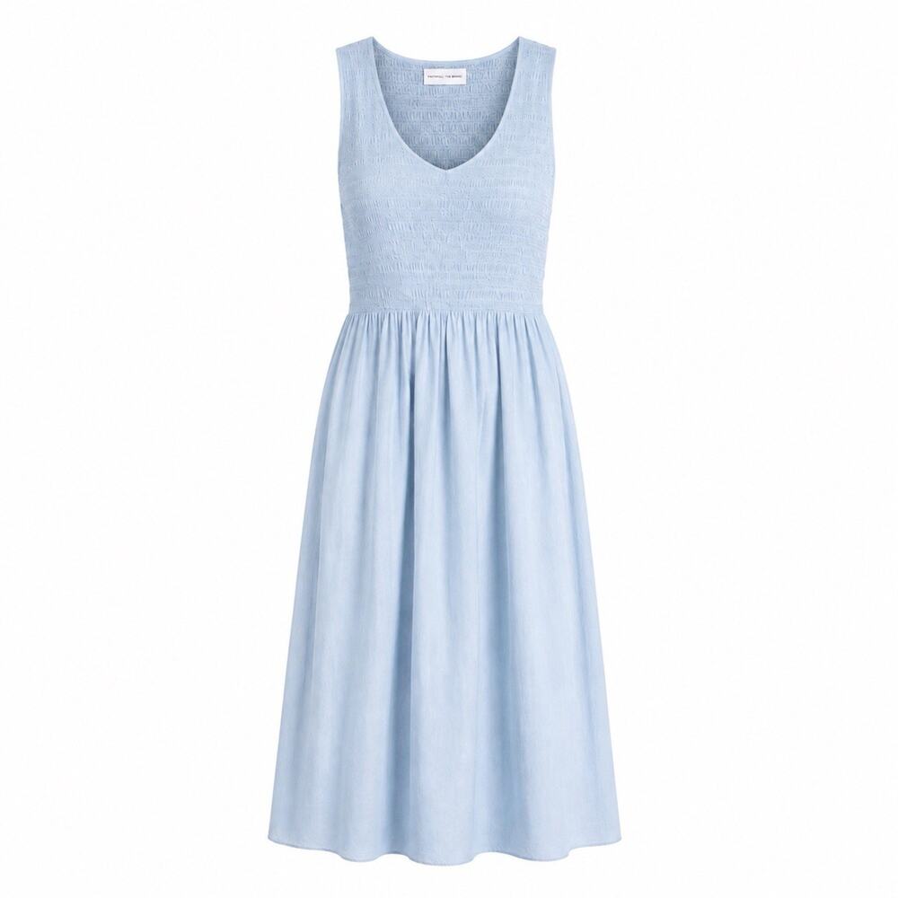 Faithfull The Brand Matera Smocked Cotton Midi Dress Sky Light Blue Size 6
